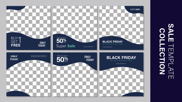 Sale Template Collection For Promotion Sale. Editable Banner For Social Media Post, Web And Internet. Black Friday Holiday Event.