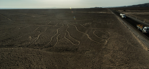 Nasca lines close to the Pan american highway, Perù