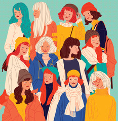 Diverse women faces background, women different style