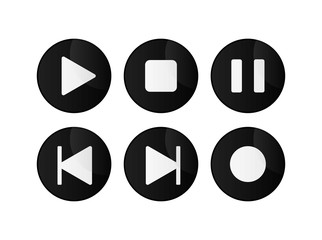 Set of round media player buttons. Vector illustration