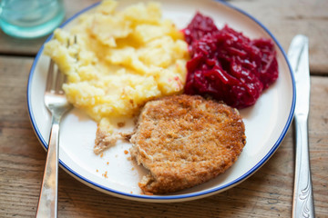 Pork chop cutlet with masked potatoes & beetroots 