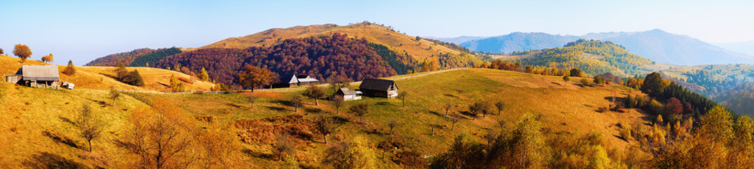 old sheepfold on the top of the hill in the fall season