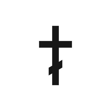 Orthodox christianity symbol. Religion icon. Silhouette of black cross isolated on white background. Vector