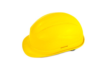 Yellow protective hard hat isolated on white background