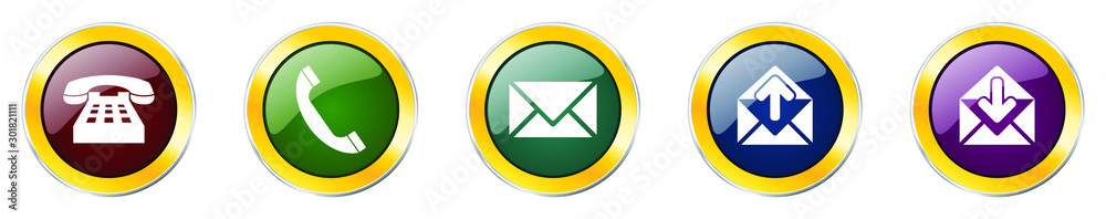 Aufkleber Set of colorful web glossy vector icons, phone and email buttons in eps 10 for webdesign and mobile applications