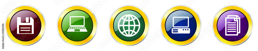 Fototapete Set of colorful web glossy vector icons, computer, notebook and globe buttons in eps 10 for webdesign and mobile applications