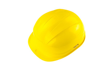 Yellow protective hard hat isolated on white background