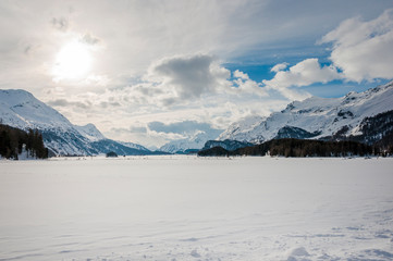 Sils, Silsersee, Langlauf, Langlaufloipe, Winter, Wintersport, Oberengadin, Alpen, Maloja, Graubünden, Schweiz