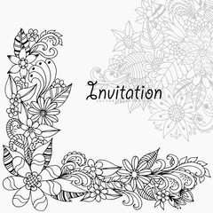 Vector illustration  invitation in colors. Coloring Book, anti-stress for adults. Black and white.