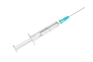 Empty syringe closeup isolated on white background