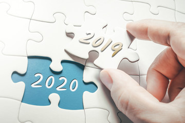 The Years 2019 And 2020 In A Missing Piece Jigsaw Puzzle