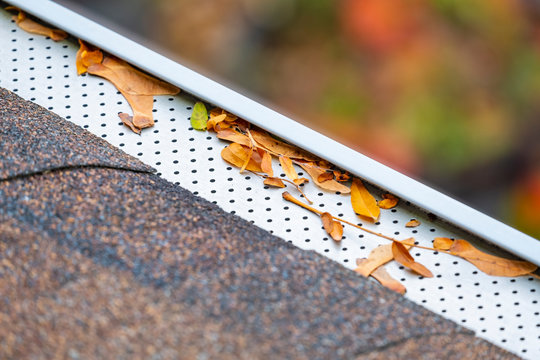 Closeup of Eaves Trough with Leaf or Gutter Filter