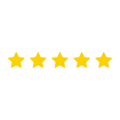 Vector illustration of five gold stars rating in white background for web