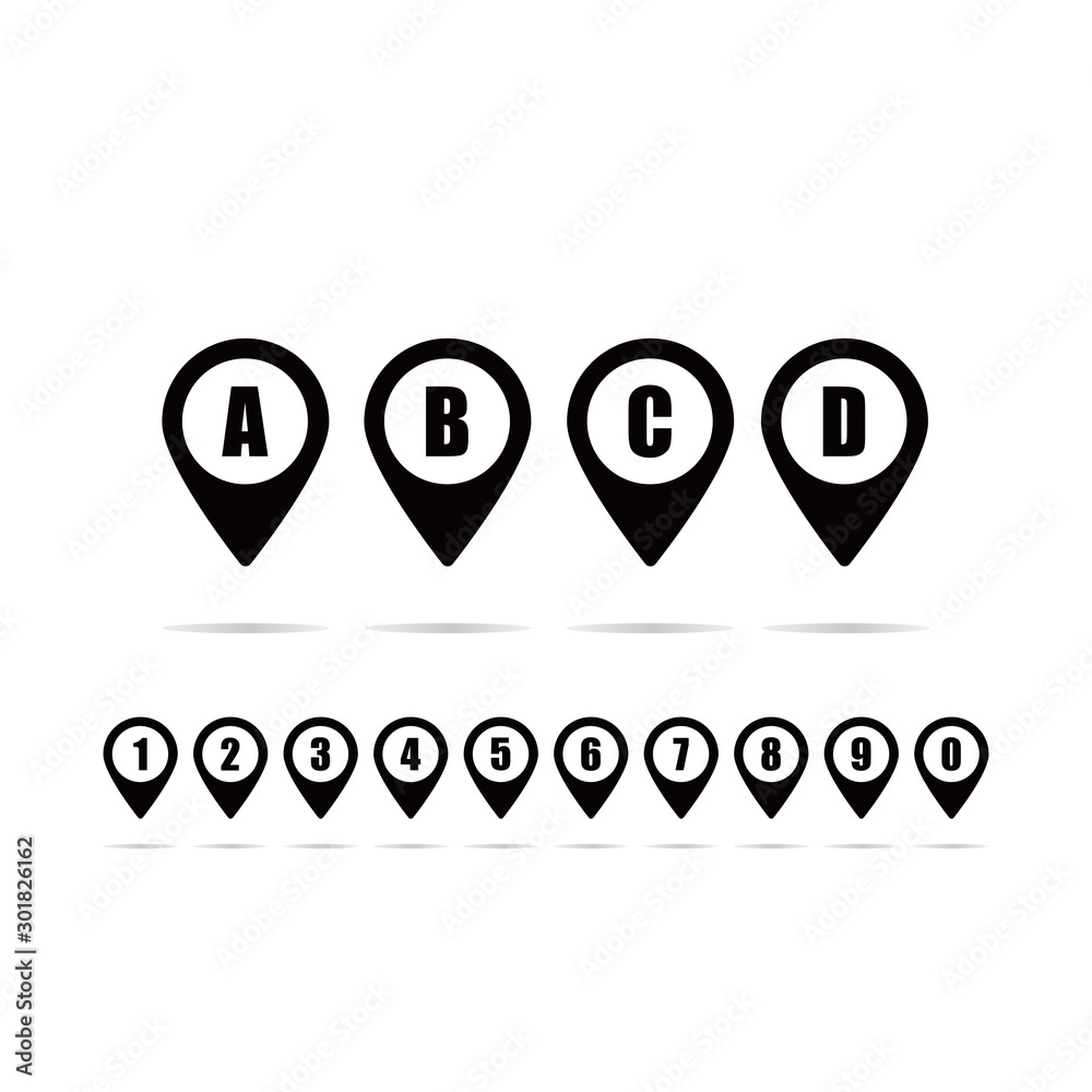 Aufkleber map pointer location with numbers and alphabet