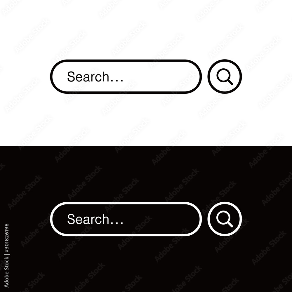 Wall mural web search bars with includes with magnifier icon in black and white background