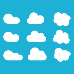 White clouds collection. Set cloud in color background. Vector illustration