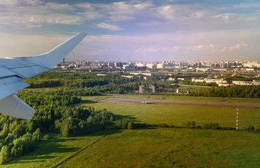 The urban landscape of Barcelona during takeoff