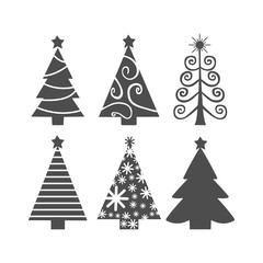 Christmas tree. Set. Vector icon isolated on white background.