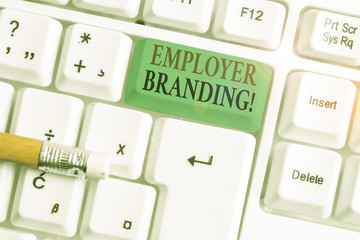Conceptual hand writing showing Employer Branding. Concept meaning promoting company employer...