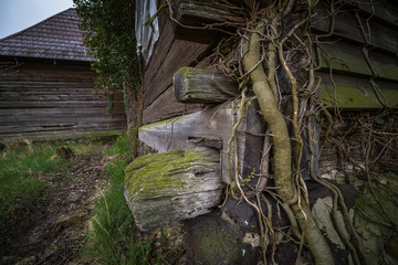 Abandoned old wooden Catholic church