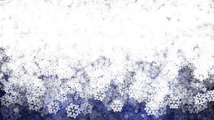 Abstract winter background. Snowdrift of fluffy snow on a dark background. Beautiful lush snowflakes. Light christmas background. Heavy snowfall