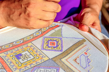Cross stitch traditional embroidery and Handmade Etamine – Stock Image