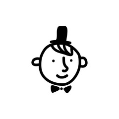 Boy with hat - isolated head. Simple man vector illustration. Cute funny face of gentleman