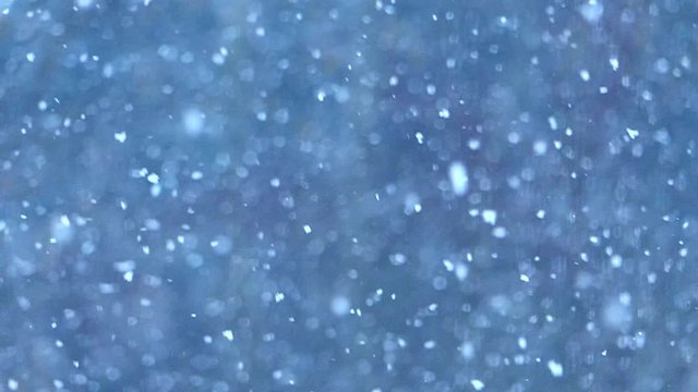 Snow flakes gracefully falling in slow motion, the perfect winter background.