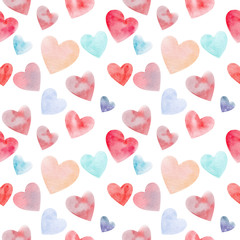 Watercolor seamless pattern with hearts