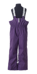 White background. Children fashion. Purple overall. Pants.