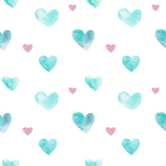 Watercolor seamless pattern with hearts