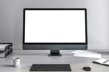 Blank white screen of computer monitor