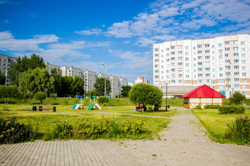 Beautiful urban area with high-rise buildings and a green park