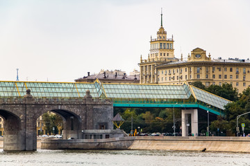 View of the city river and promenade, rotunda by the river