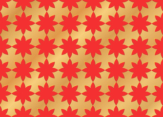 Red flowers embossed on a gold background.