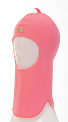 White background. Pink children hat. Winter fashion.