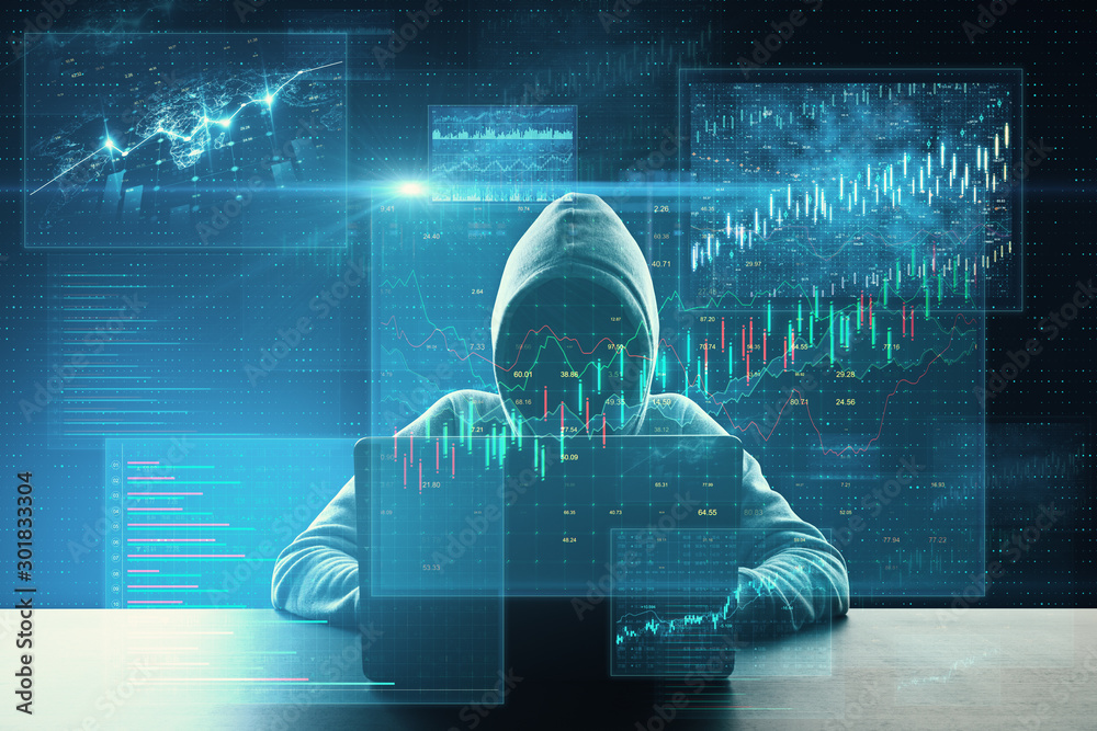 Aufkleber Hacker using laptop with abstract big data
