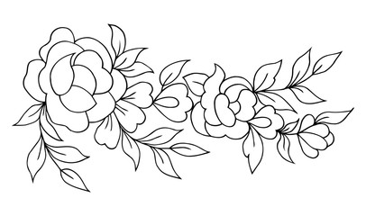 Vector illustration shrub rose. Coloring Book, anti-stress for adults. Black and white.