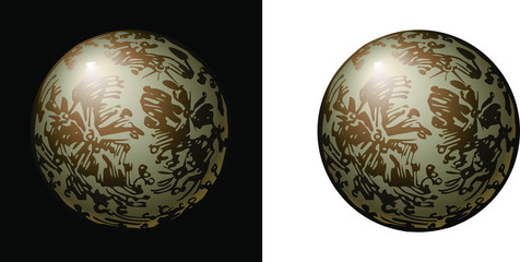 decorative satellite or planet of the Solar system, Mercury or Europa, vector illustration isolated on white and black background in hand drawn or clip art style