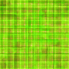 Watercolor stripe plaid seamless pattern. Colorful green stripes background