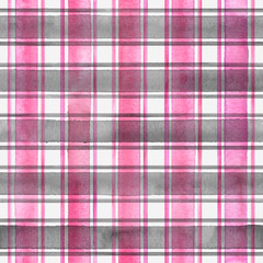 Watercolor stripe plaid seamless pattern. Colorful stripes background