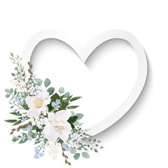 Beautiful background with flowers Peony and Roses. Wedding invitation , watercolor, isolated on white.  Vector illustration. EPS 10