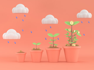 3d render money tree coin plant for save money or banking concept.