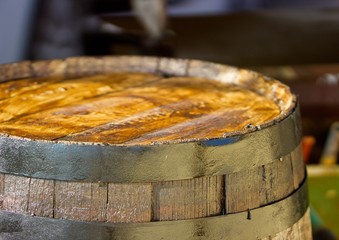 An old beer barrel being repaired and restored Limassol, Cyprus