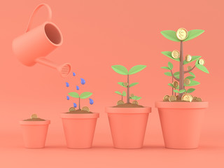 3d render money tree coin plant for save money or banking concept.