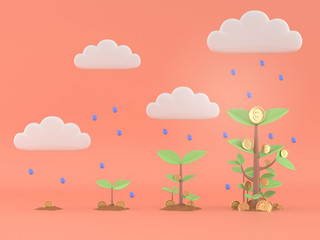 3d render money tree coin plant for save money or banking concept.