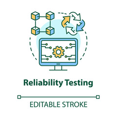 Reliability testing concept icon. Software development type idea thin line illustration. Application programming. Failure-free perfomance. IT project. Vector isolated outline drawing. Editable stroke