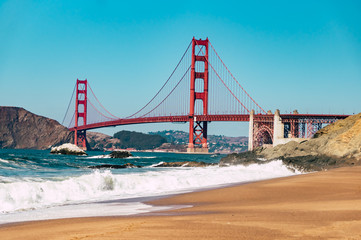 Golden Gate Bridge in San Francisco beach sea panorama