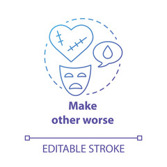 Make other worse concept icon. Blaming partner for breaking up relationship. Dramatic divorce. Victim complex idea thin line illustration. Vector isolated outline drawing. Editable stroke