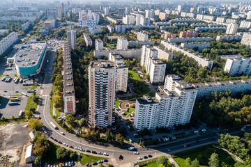 Moscow, top view of the Northern Tushino area, Planernaya street and Jan Rainis Boulevard